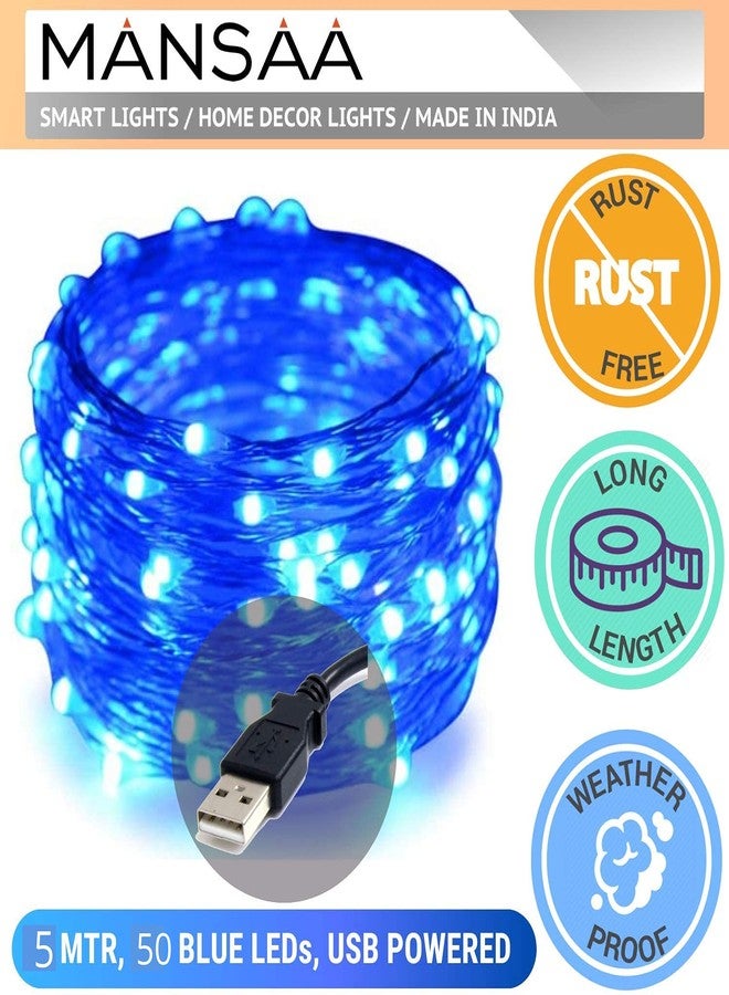 MANSAA M23 USB LED String Light | 5 Meter 50 LEDs | Blue Color | USB Operated | Home Decor LED Light - Image 2